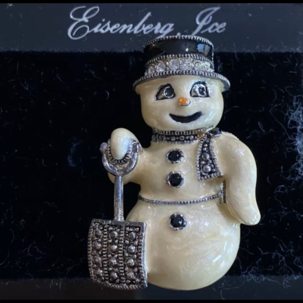 Eisenberg Ice © “Frosty” snowman Marcasite and enamel brooch.